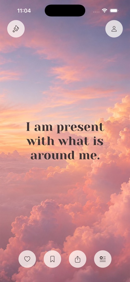 Expand's home feed: an affirmation over a pink sunset cloud wallpaper